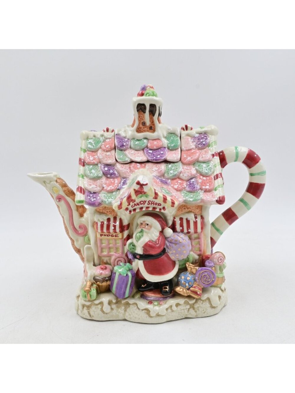 Fitz & Floyd Candy Lane Express Candy Shop Teapot Santa Claus Christmas Fudge